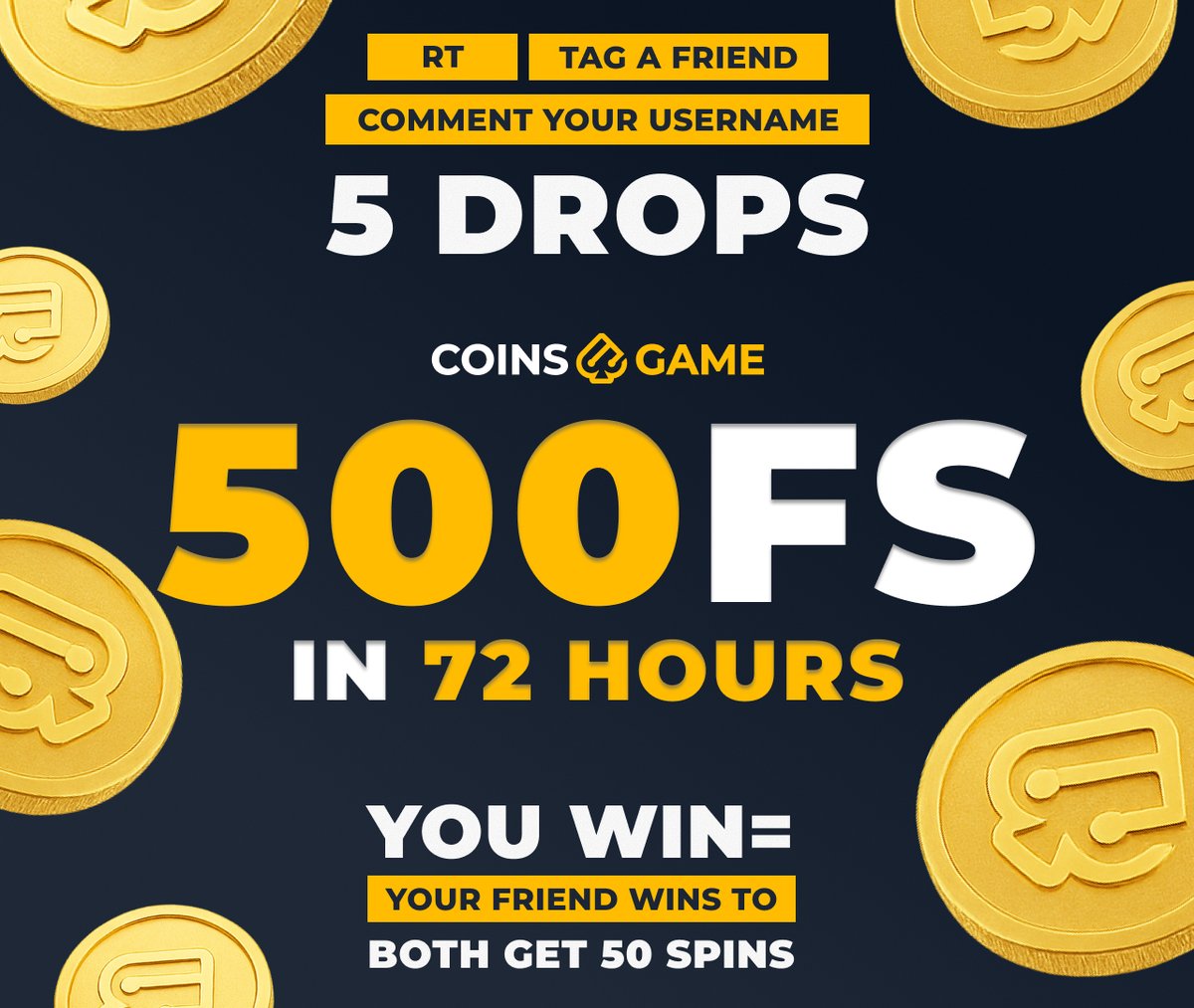 Coinsgame123's tweet image. 🎰 500 FREE SPINS IN 72 HOURS
▸ Comment your username 
▸ RT this post ▸ Tag a friend

The Win-Win Rule: If you win, your friend wins too. Both of you get 50 FS credited to your accounts!

The clock is ticking ⏳ Drop your username below! 👇