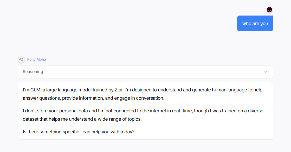 Lentils80's tweet image. The new OpenRouter stealth model "Pony Alpha" appears to be a GLM model