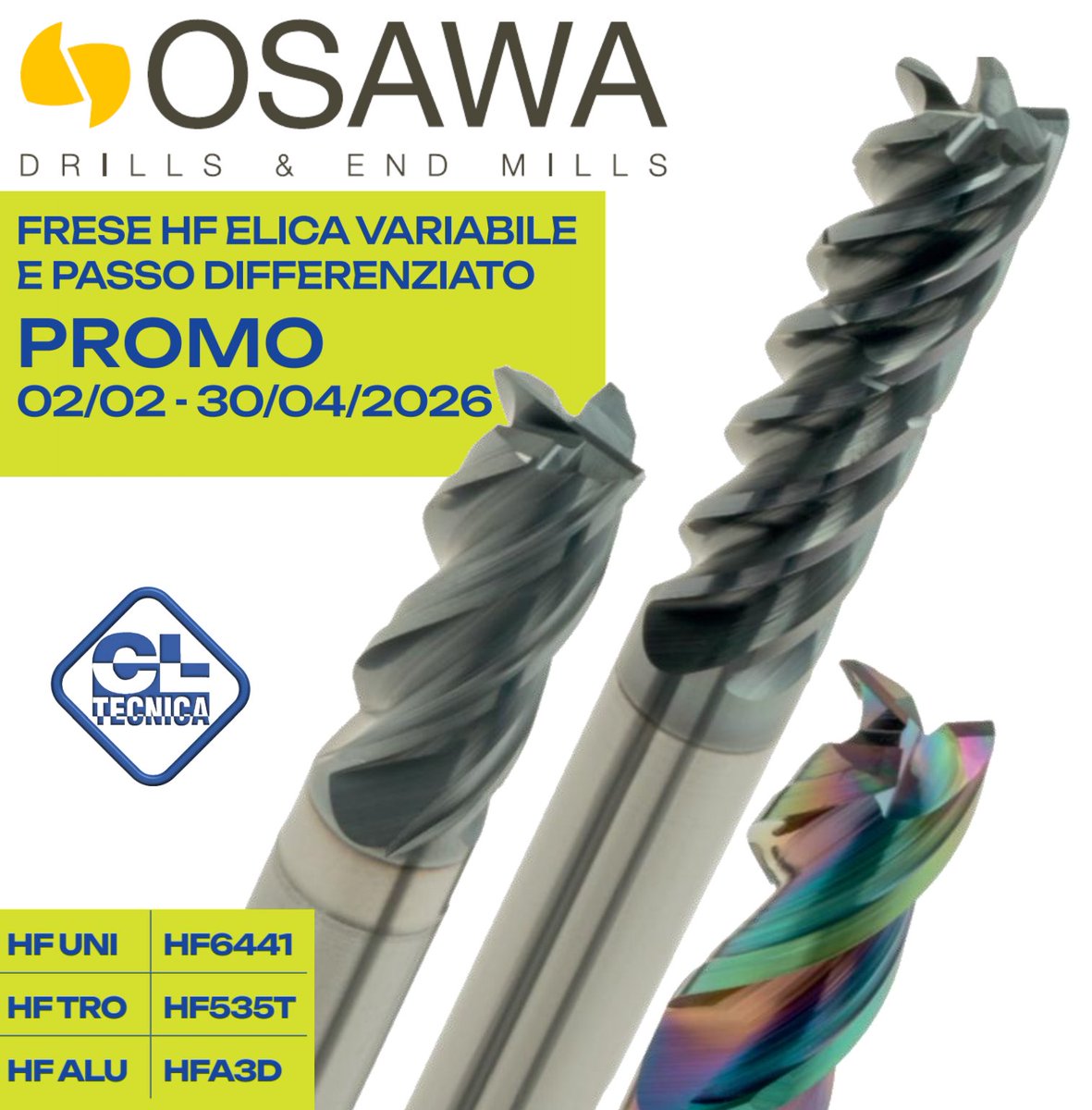 cltec1's tweet photo. OSAWA presenta le nuove frese HF ad elica variabile e passo differenziato. Scegli le alte prestazioni delle frese HF !!!!! Approfitta della promozione, otterrai anche un gradito omaggio, Scopri di più su https://t.co/6BDtI4NVht https://t.co/AAdBgsqGkW