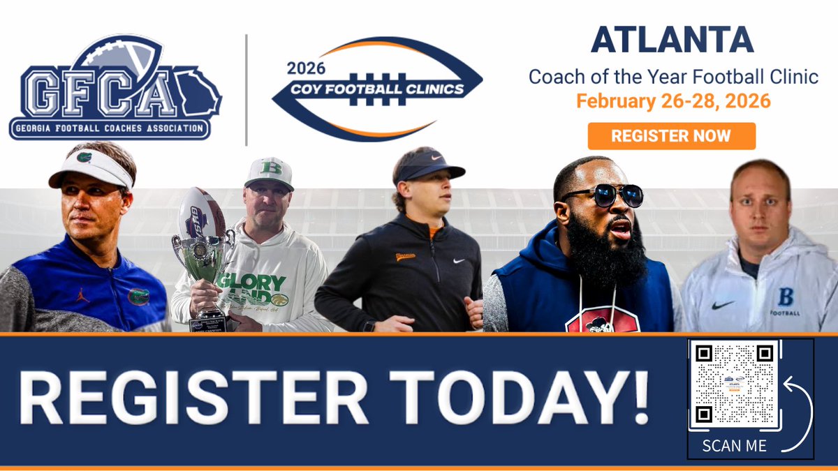 🚨 OFFENSIVE SPEAKERS. EVERY LEVEL. 🚨

Division I ➝ Division III ➝ High School

Passing game
Run game
RPOs
Game planning

Learn from offensive coaches across every level

📅 Feb 26–28 | Atlanta
GFCA Members SAVE $10

🎟️ Register: 2026.coyfootballclinics.com/atlanta/

#COYAtlanta