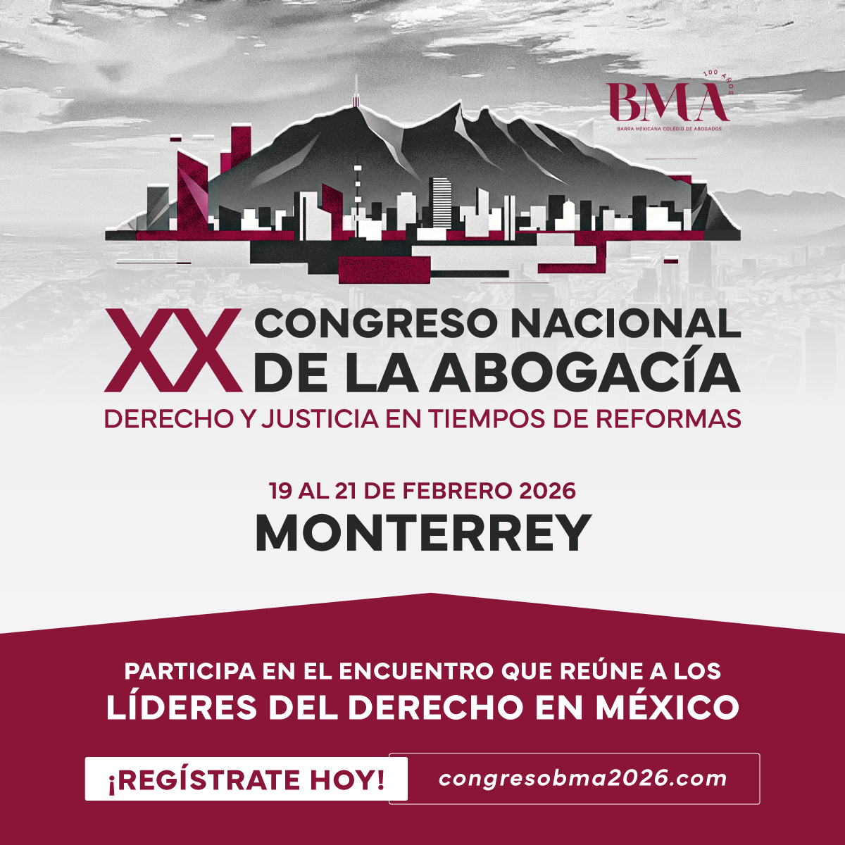 El XX Congreso Nacional de la Abogacía reunirá a las y los líderes jurídicos del país para reflexionar, dialogar y construir sobre los grandes retos del Derecho y la Justicia en tiempos de reformas.
🗓️ 19 al 21 de febrero de 2026
📌 Monterrey, NL
🔗 congresobma2026.com