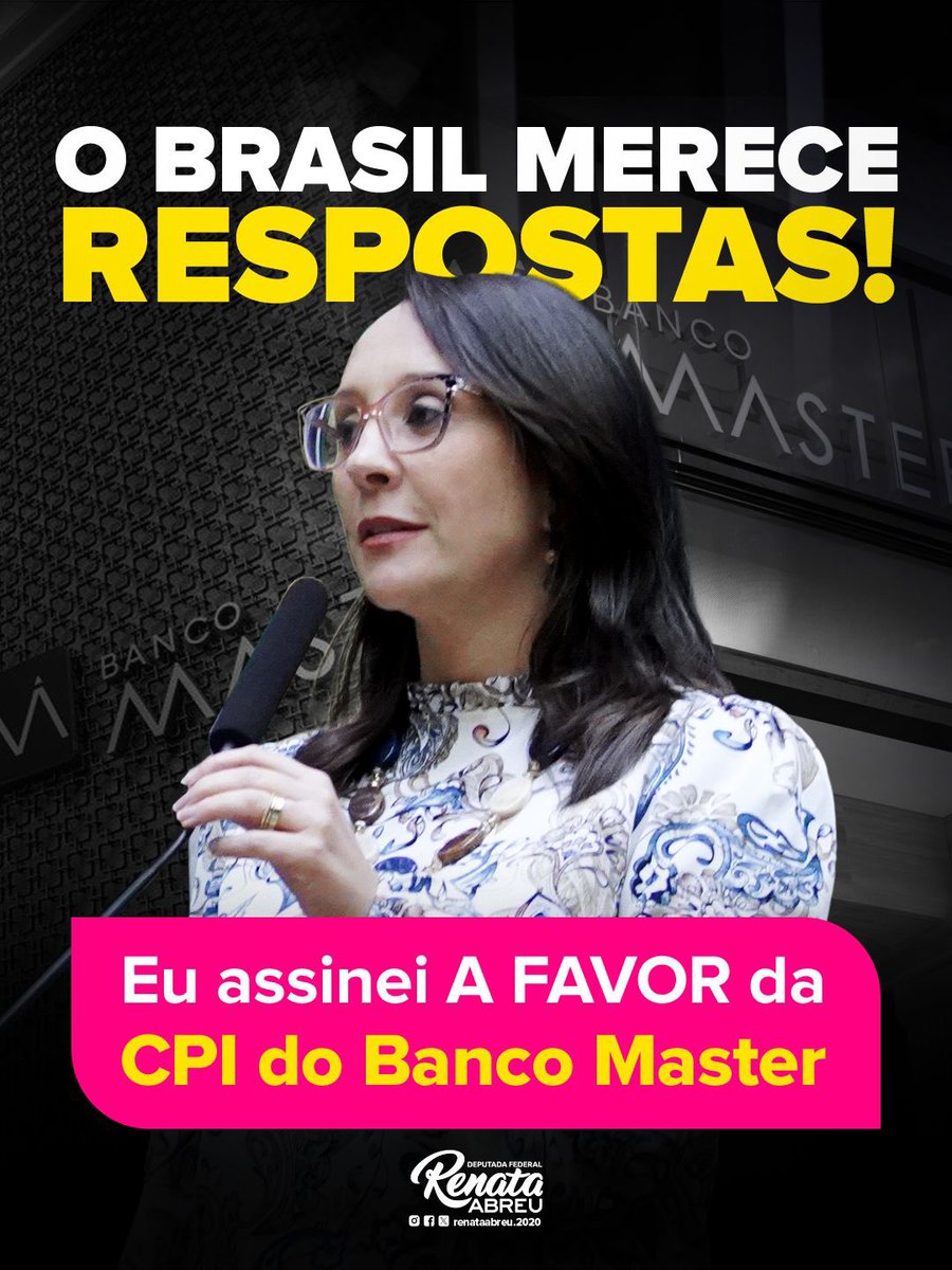 O país merece respostas e nós não vamos nos omitir!
Assinei a favor da CPI do Banco Master. Não vamos compactuar com isso e nem passar pano para tamanha corrupção. 💪🏻