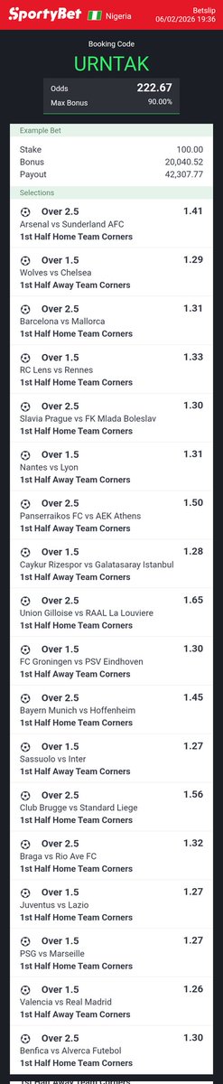 1ST HALF OVER 1.5
400+ ODDS YGYLPV

1ST HALF INDIVIDUAL CORNER 
200+ ODDS URNTAK

START TOMORROW ✅️🍏🙏

<a href="/Kingkuti_/">👑 Daddy Fernandes 👑 🇳🇬🇲🇽🇨🇦</a> <a href="/Blessyon30/">Blessyon30</a> <a href="/Lexybabs/">Lexybabs</a> <a href="/plutostats/">Maximus 🪐</a> <a href="/jeffre__/">𝗝𝗘𝗙𝗙𝗥𝗘 🍀🎯 🕊️</a> <a href="/EmyAdooh/">Emy_Gcakes</a> <a href="/Joshkin48/">Joshkin</a> <a href="/Tee4real_/">Prynzz Teeh👾</a> <a href="/TonyTon18203537/">GG-Boy</a> <a href="/sportingking365/">Sporting King</a> <a href="/Mrbankstips/">MrBanks💰</a> <a href="/Ekitipikin/">Mayor Of Ekiti</a>