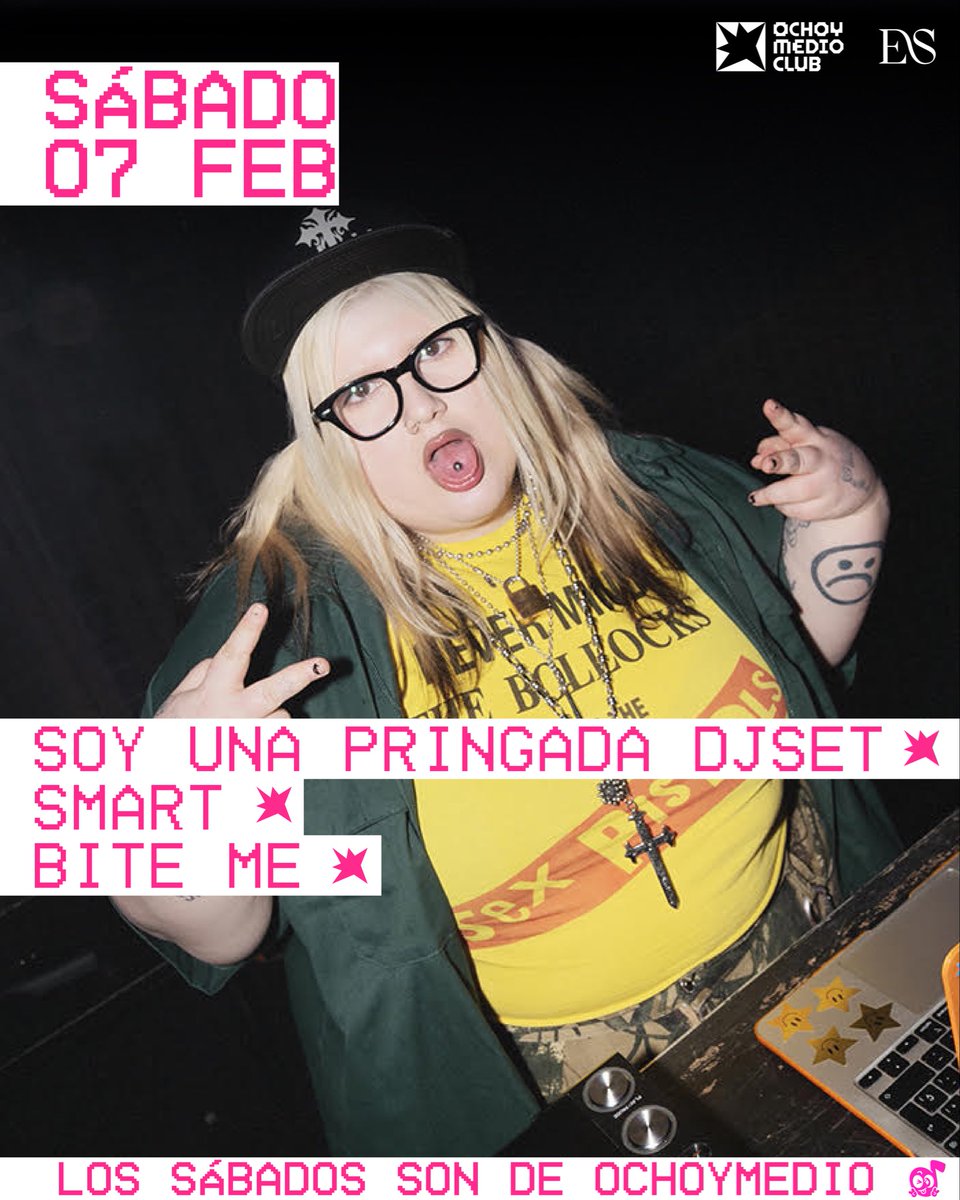 Este sábado vuelve SOY UNA PRINGADA!! 😈✨ Y eso ya sabéis lo que significa: una sesión tan personal como imprevisible donde todo puede pasar y todo puede pasar! Acompañándola estarán también los Djs del Ocho Smart y Bite Me

🎫 Entradas anticipadas: bit.ly/tw_ochoymedio_…