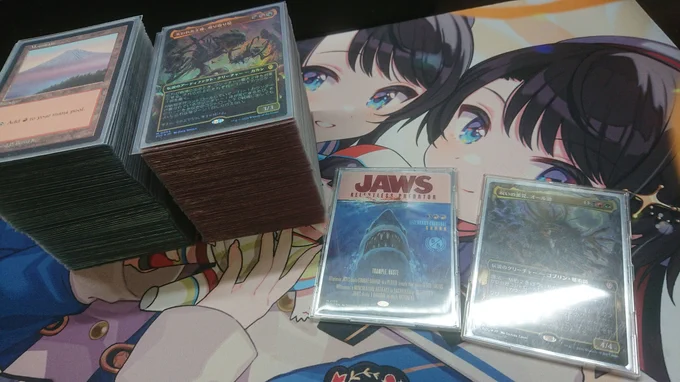 久々にリモート統率者で遊んだ! 今回はブラケット2でローウィンの統率者デッキ「枯朽の呪い」(ほぼ純)とJAWSデッキを使用。 枯朽の呪いはゆっくり場の支配力が上る感じが超楽しくて暫く擦る予定! 調整したJAWSは以前よりキレは増したが、目的までが直線気味になったのでもうちょい遠回りさせたい感(