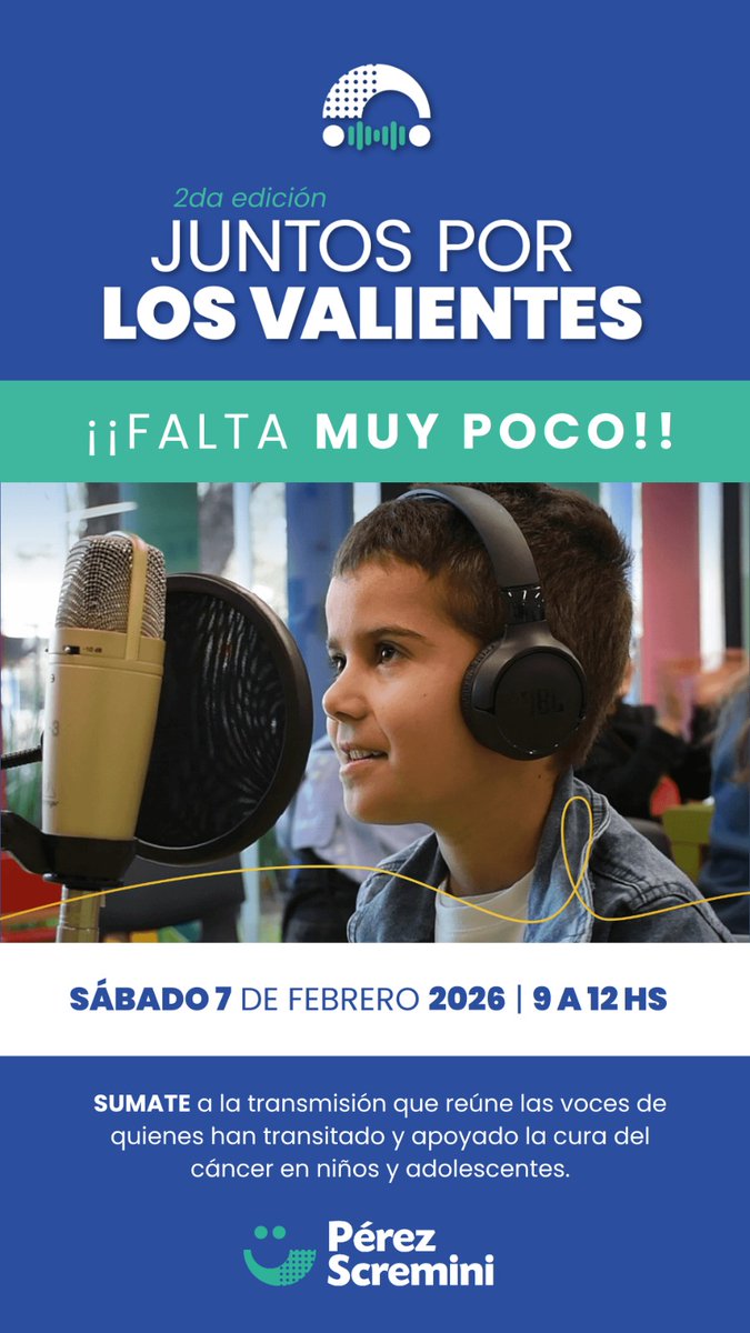 Cadena solidaria por la Fundación Pérez Scremini, única en nuestro país que trabaja por la cura del cáncer en niños y adolescentes.  FM Florida 89.3 será parte de la transmisión especial mañana sábado 7 de febrero de 9 a 12 horas, será la 2da edición de “Juntos por los Valientes”