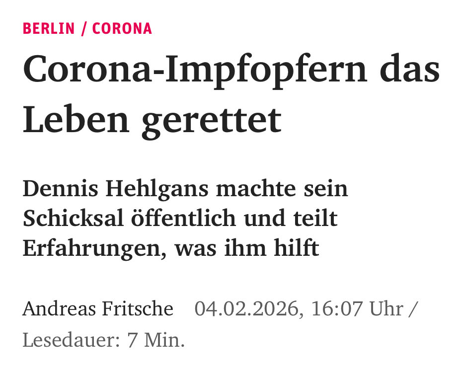 „‚Ich glaube, Impfgeschädigte sind die diskriminierteste Gruppe der westlichen Welt‘, sagt Dennis Hehlgans. ‚Sie sind sozial, rechtlich, medizinisch und politisch ausgegrenzt.‘ 
Vor der Corona-Pandemie war ihm wie vielen anderen nicht bewusst, dass Impfungen schwerste