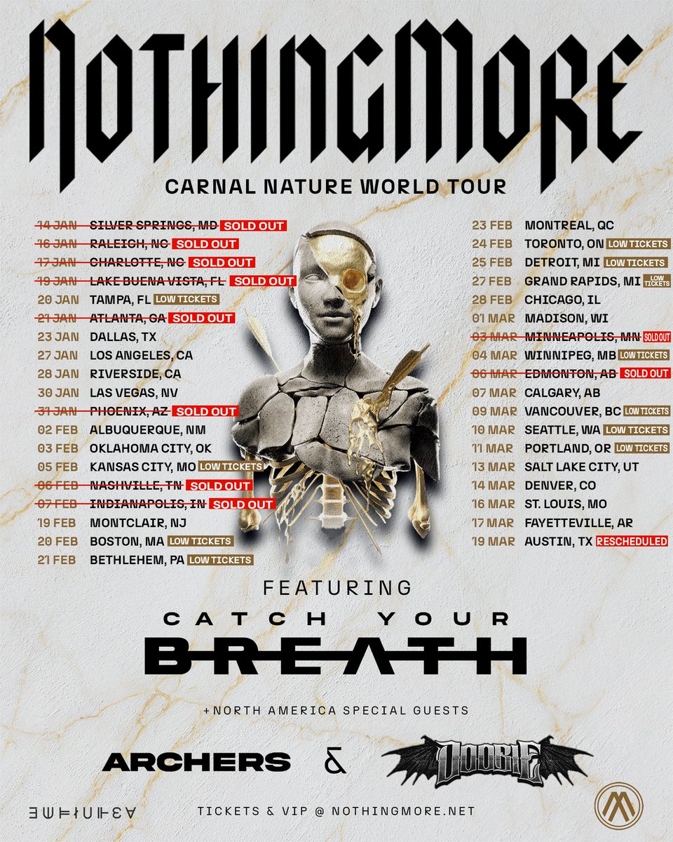 Tickets are selling fast to the CARNAL Nature World Tour🤘

And in case you missed it - the Austin show that was cancelled during the ice storm has been rescheduled for March 19th at Stubb’s Waller Creek Amphitheater.  Tickets are on sale NOW @ the link in our bio!