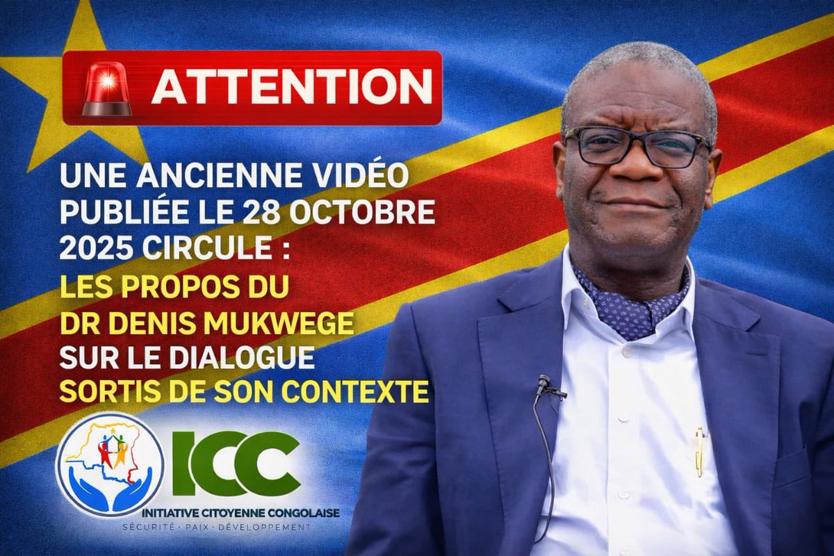 🚨 ALERTE DÉSINFORMATION
Une ancienne vidéo du Dr Denis Mukwege (28 oct. 2025 – DW Afrique) circule depuis le 3 février 2026 comme si elle était récente. 👉 C’est faux. Son usage actuel est une manipulation.

🕊️ Position constante de Mukwege Le Prix Nobel de la Paix rappelle
