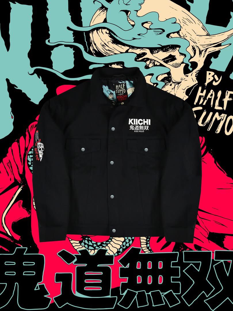 matthewkheafy's tweet photo. DROP NOW.
HS X KIICHI Denim Jacket
+
MONPE Pants
Traditional Japanese workwear.
Rebuilt for now.
Designed with Matthew “Kiichi Chaos” Heafy.
Inspired by AKIRA (1988).
@matthewkheafy #halfsumo #kiichi
https://t.co/DFYdE7bqKc https://t.co/M3sbIAAtPi