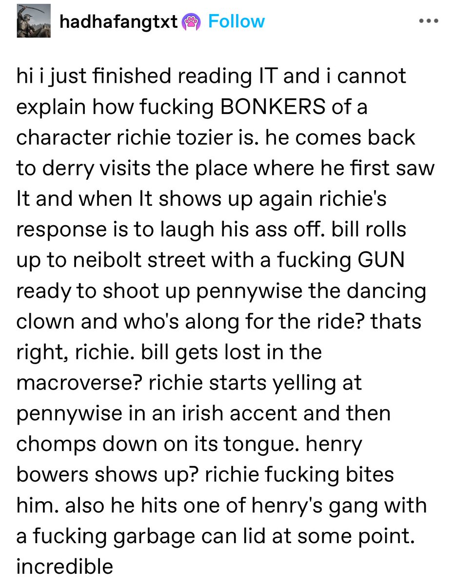 Book Richie is a top 10 character of all time