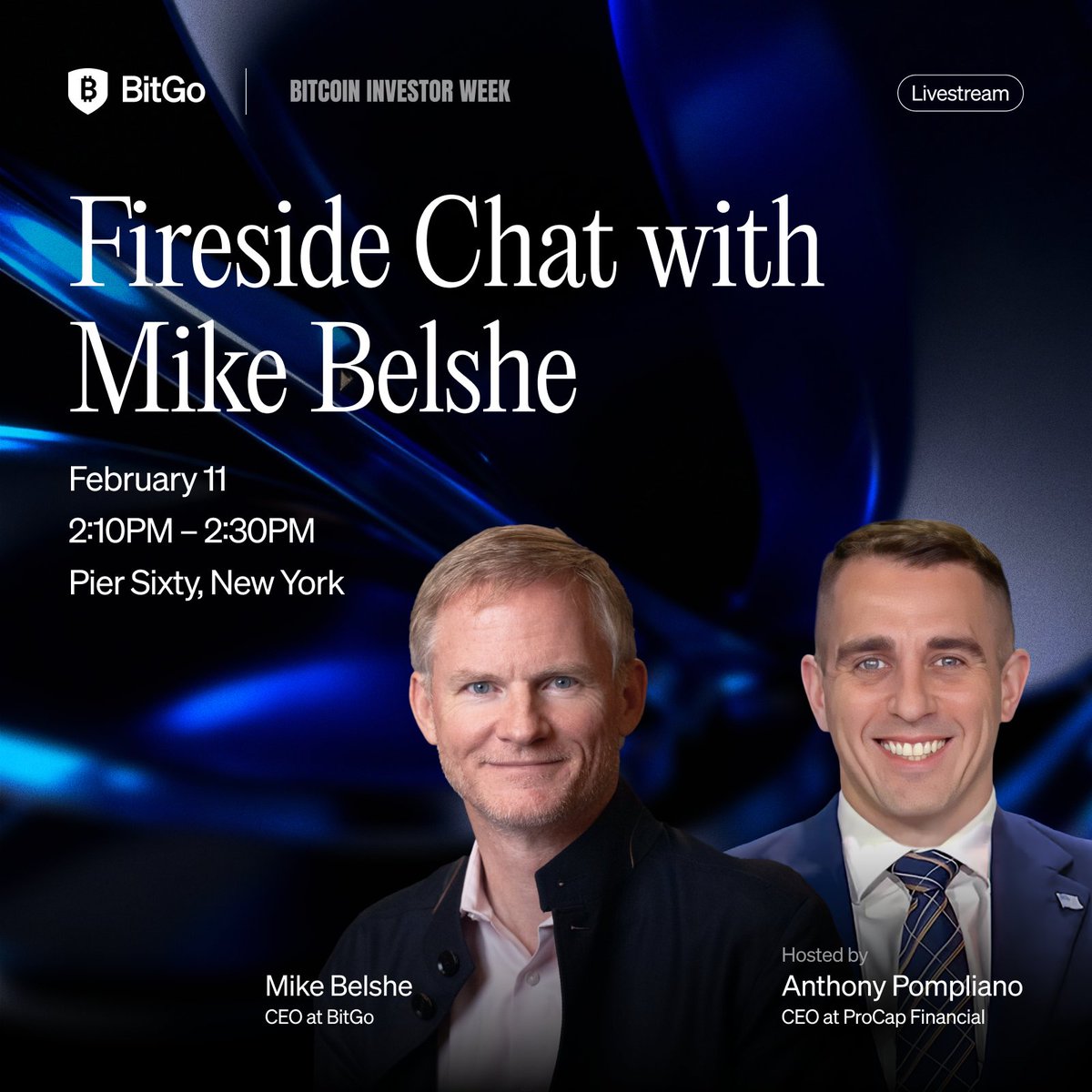 Bitcoin Investor Week is coming to NYC.

<a href="/mikebelshe/">Mike Belshe</a> and <a href="/APompliano/">Anthony Pompliano 🌪</a> will be sitting down for an exclusive fireside chat you won't want to miss! 

📅 February 11
⏰ 2:10 PM – 2:30 PM
📍 Pier Sixty, New York