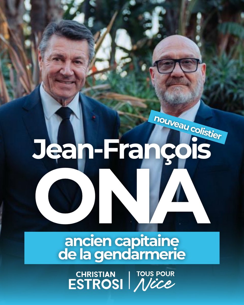 Jean-François Ona rejoint la liste #TousPourNice.
Ancien capitaine de la Gendarmerie, fort de 30 ans d’engagement au service de l’ordre et de la République.
Rigueur, expérience et sens du devoir pour renforcer la sécurité des Niçoises et des Niçois.