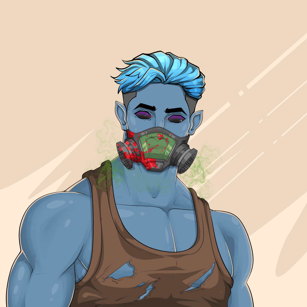 jonasK42's tweet photo. Reveal complete @RebelOrcsNft. Blue orc with gas mask crusted in blood. This one's got that untamed energy. Locked in.  @fogo
 #RebelOrcs https://t.co/9OCuyhVaRB