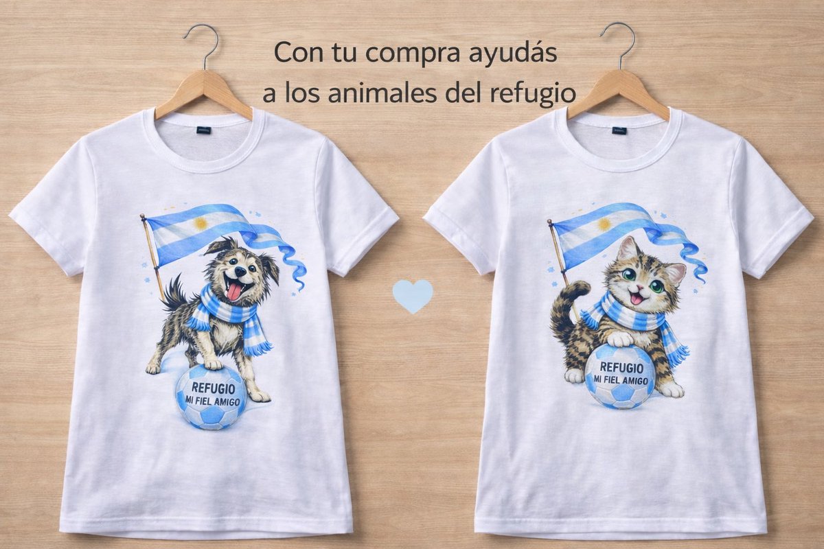 🐶🐱 REMERAS SOLIDARIAS 🐾🇦🇷

Con tu compra ayudás directamente a los animales del Refugio 💙
Cada remera se transforma en alimento, medicación y cuidados para ellos.

🇦🇷 Inspiradas en nuestros animales y en el amor por Argentina para este Mundial 2026!! 
refugiomifielamigo.mitiendanube.com