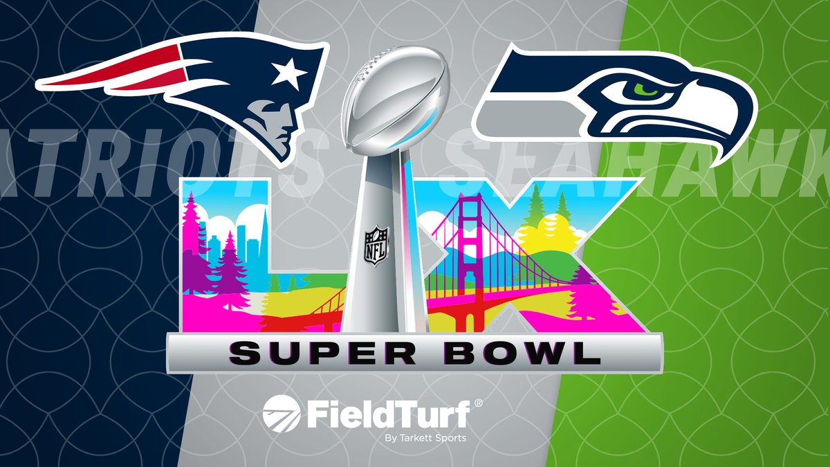 FieldTurf's tweet photo. Two great teams. One leading synthetic turf solution 🏈

As the big game approaches, our @FieldTurf team is thankful to be trusted at the home fields of both the @Patriots (Gillette Stadium) and @Seahawks (Lumen Field) 🏟 Best of luck to both teams as they prepare for Sunday!

#ChampionsChooseFieldTurf #SBLX #SyntheticTurf #SportsConstruction