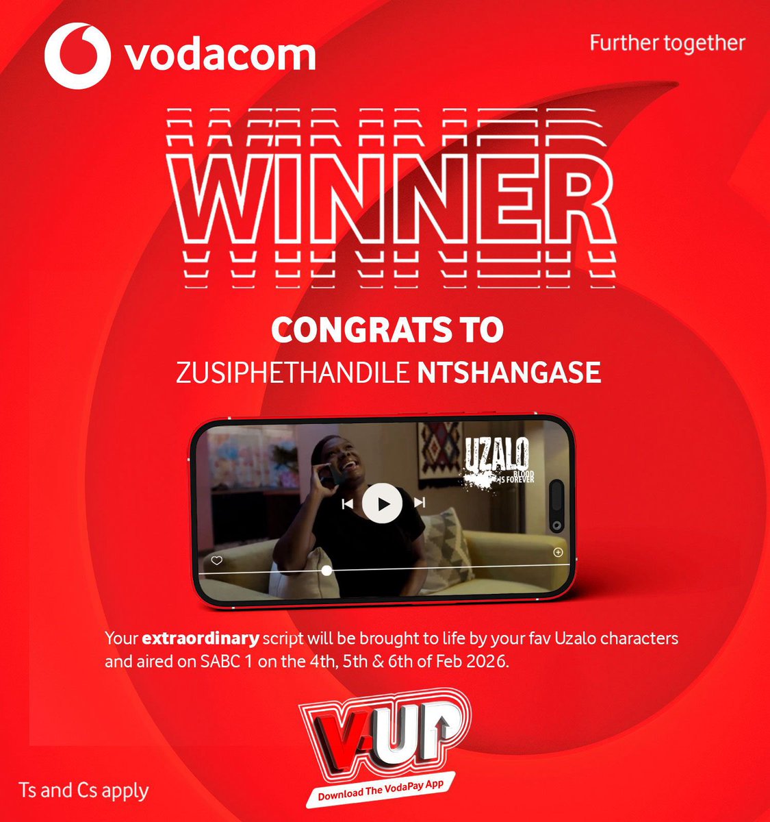 mlondikaziee's tweet photo. Talent on display! 🎉 Zusiphethandile Ntshangase’s winning Uzalo script is coming to life on screen 📺✨
Watch the mini-episode 6 Feb on SABC 1 after Uzalo.
Don’t forget ❤️ @Uzalo @Vodacom
#UzaloXVodacom #ExtraaYourSummer https://t.co/lUnOaeNhLF
