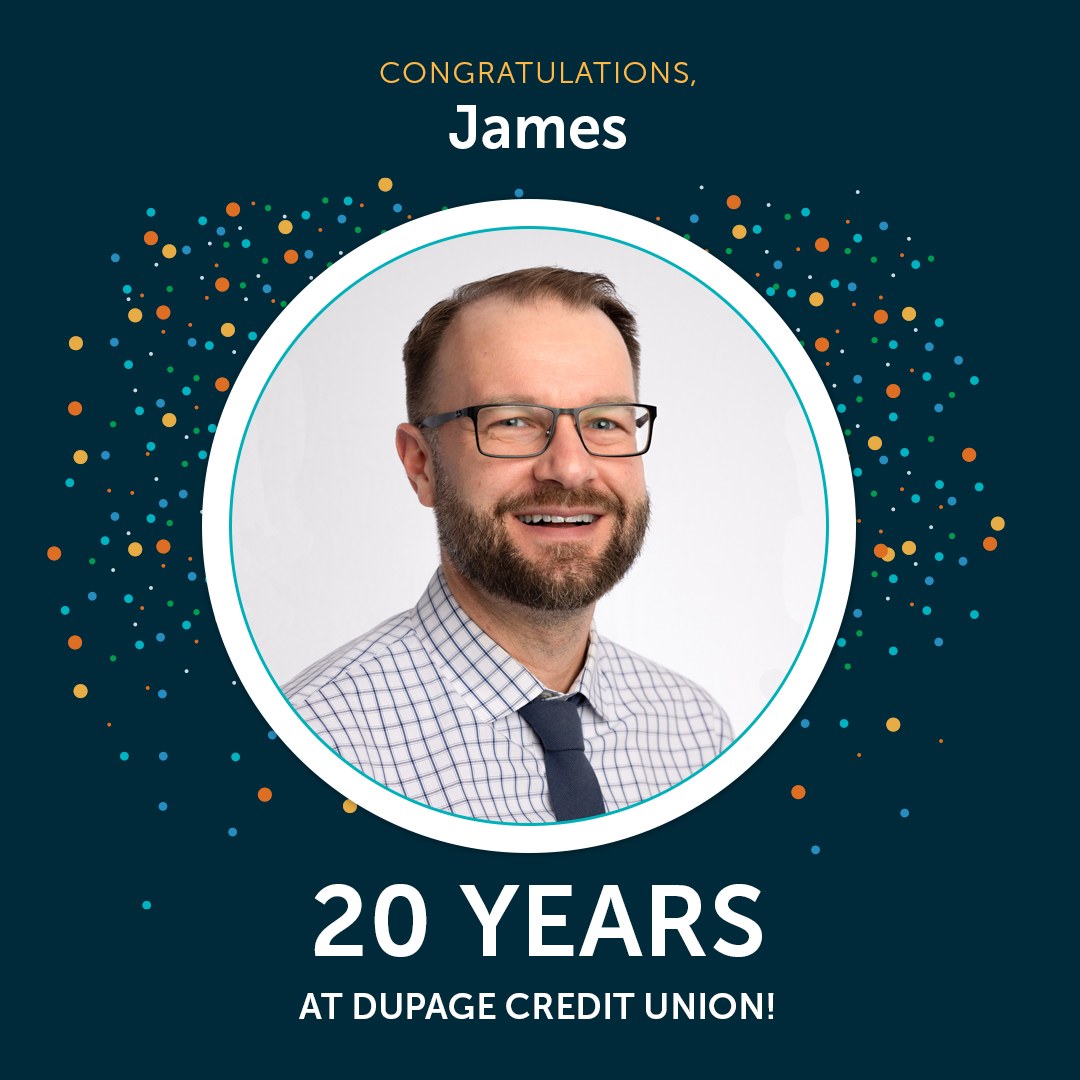 DuPageCU's tweet photo. This month marks 20 years that our AVP of Enterprise Risk Management, James, has been with DuPage Credit Union. Congratulations James! https://t.co/u8CPo4qRFM