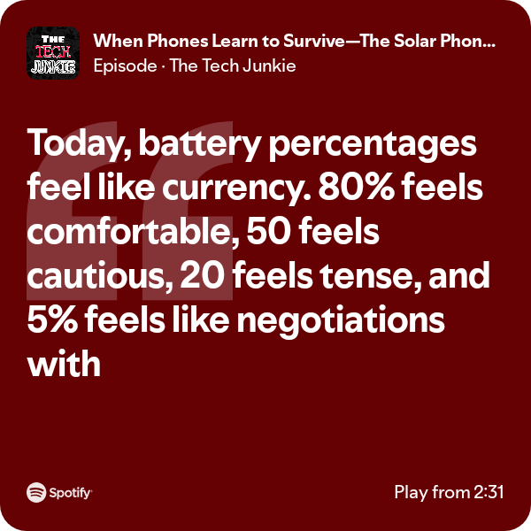 TechJunkiePod's tweet photo. When Phones Learn to Survive—The Solar Phone Question.
https://t.co/eVGOcg7oN3 https://t.co/A7C9miIGZ2