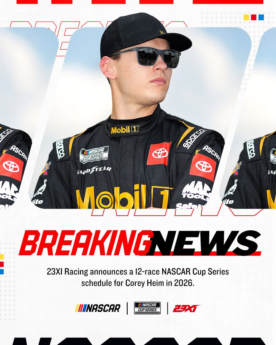NEWS: It's Heim Time in the Cup Series!

<a href="/23XIRacing/">23XI Racing</a> announces a 12-race schedule for <a href="/CoreyHeim_/">Corey Heim</a> in 2026 starting at the #DAYTONA500.