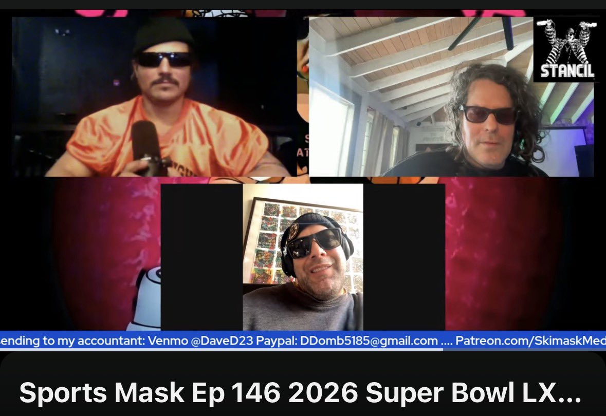 StancilJim's tweet photo. ICYMI The Sports Mask Super Bowl LX Spectacular blasted off with @QuadfatherD, @DavidSkarica, Billy Tardie and appearances from @GfyMarca & @_AshleighMarie
WITNESS HERE: https://t.co/08YDdemqFD https://t.co/AFvmI7hnPG