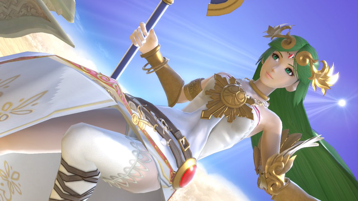 Palutena, descending between the light and the sky.

[hashtags]
--------------->💖💖 #supersmashbrosultimate  #smashbros #supersmashbros