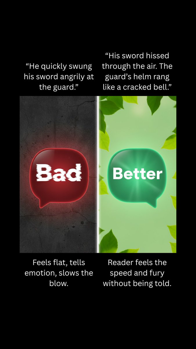 bmmiller's tweet photo. Adverbs are the silent assassins of action scenes.
Here’s the fix most new writers miss:

Like + follow if you want more practical, zero-fluff tips that actually move the needle. #WritingAdvice #ActionScenes #FantasyWriting #SciFiWriting #AmWriting #WritersOfInstagram #BookTok https://t.co/9qSTArXiUe