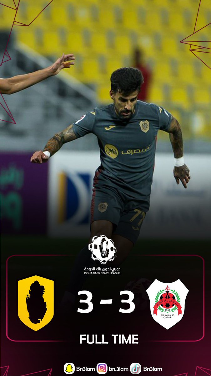 نهاية المباراة 
#قطر 3  #الريان  3
#دوري_نجوم_بنك_الدوحة