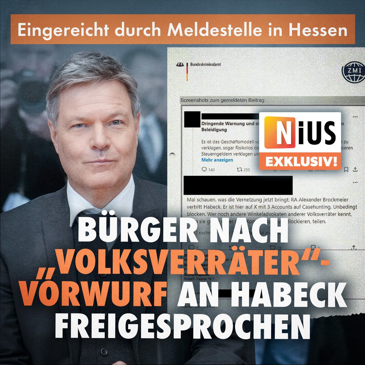 Ausgelöst wurde das Verfahren von der Meldestelle „Hessen gegen Hetze“: Das Amtsgericht Wiesbaden hat am Freitag einen Mann freigesprochen, der Robert Habeck (Grüne) wegen seines Vorgehen gegen unliebsame Meinungen als „Volksverräter“ bezeichnet hatte. nius.de/gesellschaft/n…