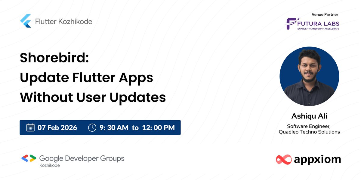 FlutterKKD's tweet photo. pushed a bug to prod and had to wait 48 hours for app store review? 😭

@FlutterKKD  is hosting a deep dive on @shorebirddev 
instant code push updates
no update popups
silent fixes straight to users
live demo + real production workflow
if you ship flutter apps, don’t miss this https://t.co/7ncOT96WOf