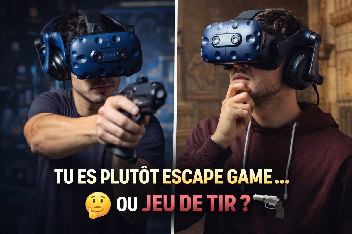 CapVR30's tweet photo. POV : tu viens chez Cap’VR avec tes amis 👀

🧩 « Attends j’ai trouvé la solution !! »
🔫 « COVER ME !!! »
Deux ambiances. Une seule réalité virtuelle. 😎
Qui dans votre groupe est le cerveau 🧠 et qui est le sniper 🎯 ?

📍 Cap’VR Nîmes
#VR #CapVR #GamingIRL #EscapeGameVR #JeuVR https://t.co/KkQXeXeq8A