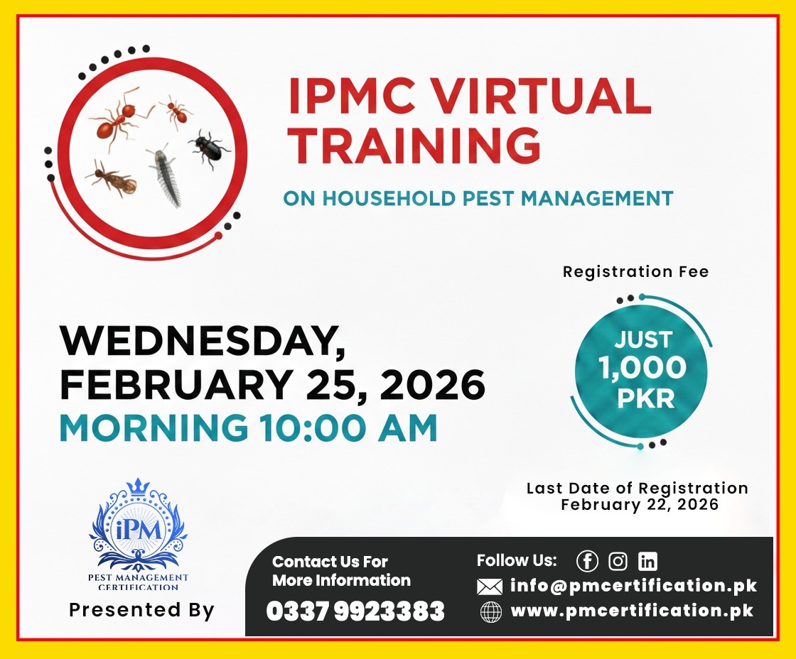 Upgrade your skills with IPMC Virtual Training on Household Pest Management.
Learn modern, effective, and safe pest control techniques from certified experts - all from the comfort of your home.
Limited seats available with affordable registration.
#IPMC #PestManagement #Pest