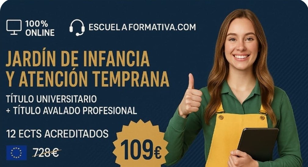 👩‍🏫👨🏻‍🏫Da el paso hacia una profesión con futuro 👧🧒
Jardín de infancia y atención temprana
🎓🎓 Doble titulación | 12 ECTS 🇪🇺  ℹ️ 109€

escuelaformativa.com/cursos/curso-u…