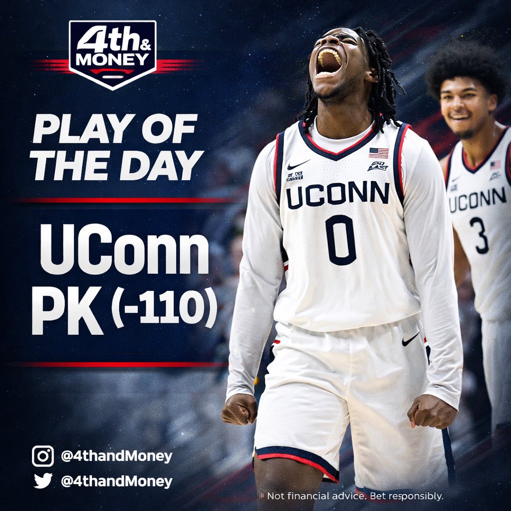 4thandmoney's tweet photo. Freaky Friday POD 💵

UConn Vs. St. John’s -PK (-110)🔒

Loaded slate for this weekend gentleman , more to come 👀

#PlayOfTheDay #SportsBetting #BettingCommunity #SharpMoney #WinningPicks #4thAndMoney https://t.co/gzCrpwaNx6