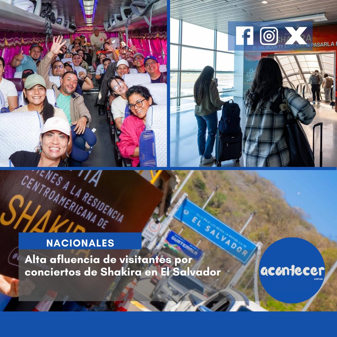 acontecercomsv's tweet photo. 🎤 Las presentaciones están programadas para los días 7, 8, 12, 14 y 15 de febrero en el Estadio Jorge “El Mágico” González, generando gran expectativa y movimiento turístico en el país.
#ShakiraSV #Conciertos #EventosSV #ElSalvador 🎶🇸🇻

📝KG https://t.co/fygl2r30kF
