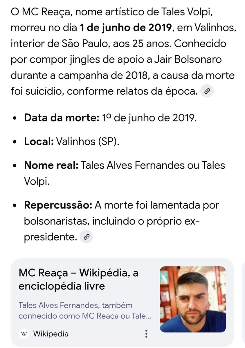 <a href="/rafaelgloves/">Rafael Gloves</a> Me lembrou o MC Reaça. Nao estou convisto que foi suicidio e nem infarto do Maderite.