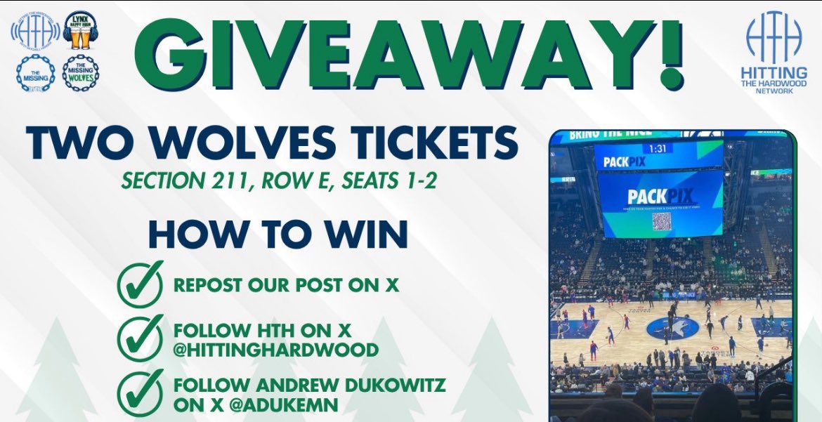 adukeMN's tweet image. 🚨🚨Ticket Giveaway 🚨🚨

I got two tickets to giveaway for-
Wednesday 2/11 , 7:00 PM,  against the Blazers

Pretty easy to enter-
-Follow me and @HittingHardwood
-Like this post, and then repost it

Winner will be announced on Sunday 2/8 at 8PM and picked via a random wheel