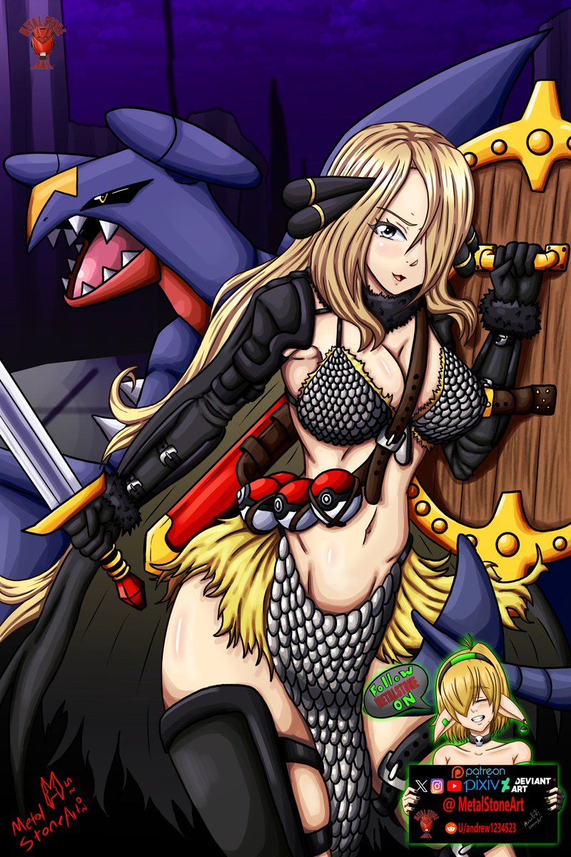 MetalStoneArt's tweet photo. Cynthia and Garchomp  #Pokemon https://t.co/2FMhxCIIDn