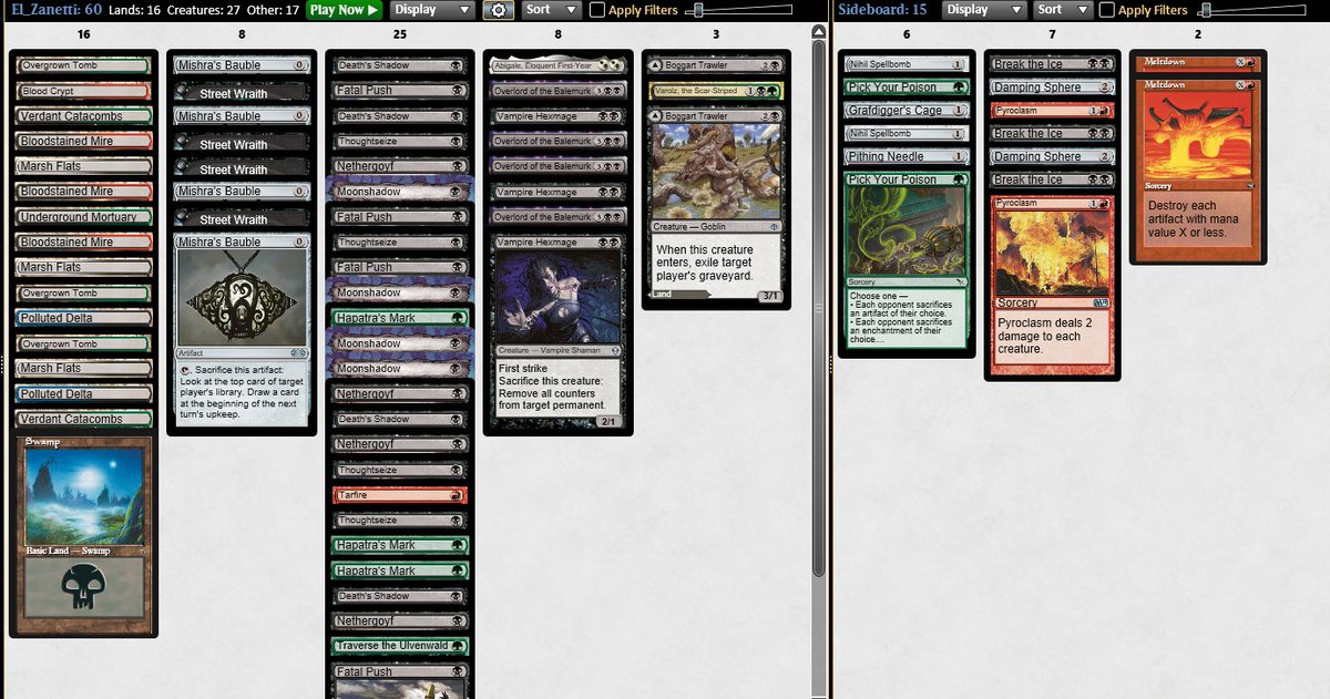 benchsummer's tweet photo. After trying @MtgZanetti list I went double 4-1 and a 2-3 with it. Tried tweaking it to have more 1 mana threat instead of Battler and got the 5-0.
Vod of the league is here: https://t.co/LkYeIe4a5Q https://t.co/PtysXGwYyt