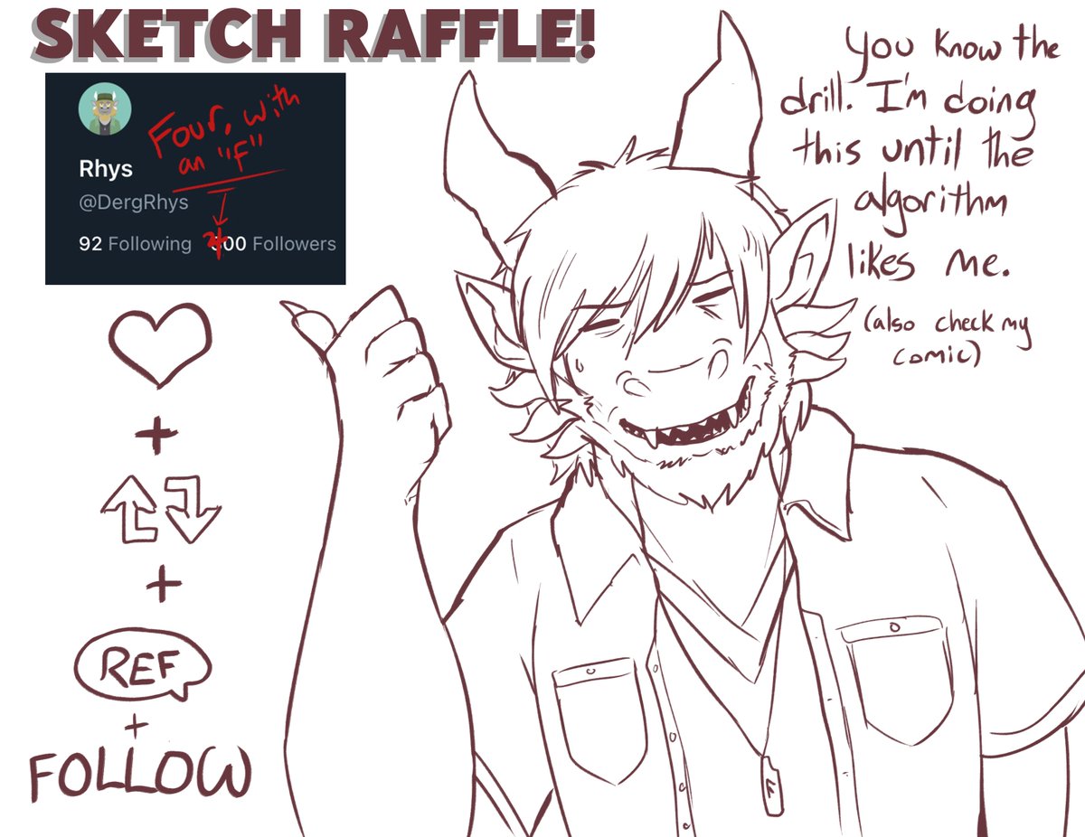 70+ followers in 24 hours! The impostor syndrome is beginning to settle in... Anyway, before the algorithm drops me again, let's have a raffle! 

(SFW refs only please)