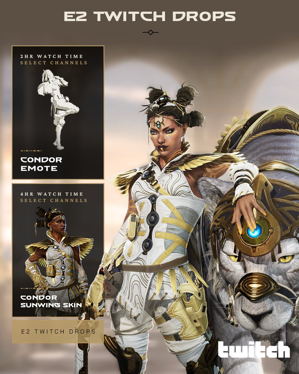 Condor and gold, they just go together ✨ 

Now through Feb 23, watch select Highguard creators on Twitch for 2 hours to unlock the Condor Afterparty emote, and 4 hours to unlock the Condor Sunwing skin.