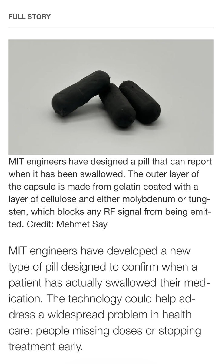 SMART PILL 💊

Die Pharmaindustrie hat eine „intelligente Pille“ entwickelt, die die Art und Weise, wie wir Medikamente einnehmen, für immer verändern wird.

Die FDA hat gerade die erste Zulassung für diese völlig neue Form der digitalen Medizin erteilt.

Es handelt sich nicht um
