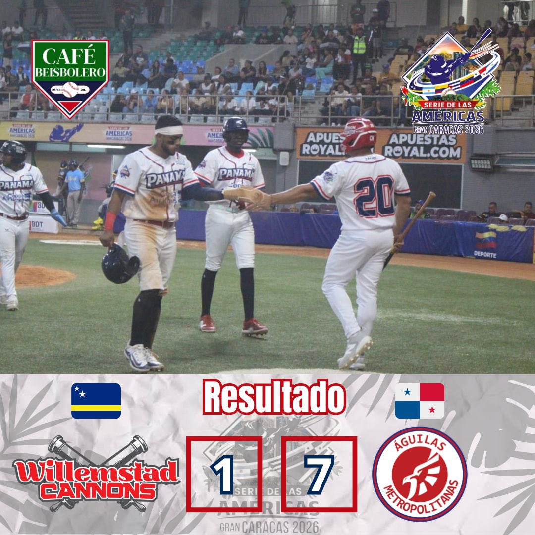 Las <a href="/AguilasMetro/">@AguilasMetro</a> 🇵🇦 vencieron este viernes por marcador de  7x1 a Willemstad Cannons 🇨🇼 y consiguen su segunda victoria en la Serie de Las Américas.

#PanameñosEnSDLAmericas #CaféBeisbolero
