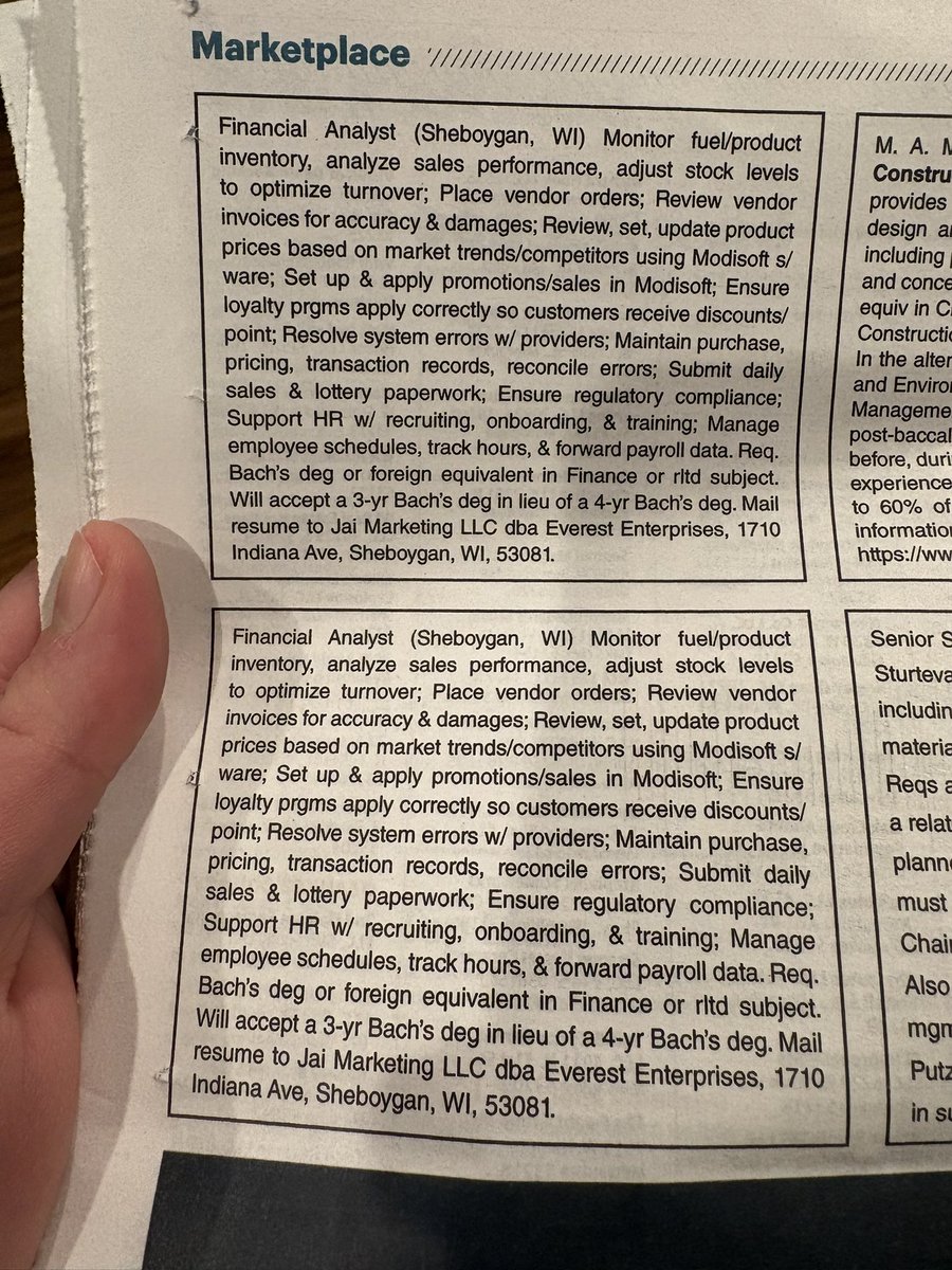 Why are there PERM jobs in the Milwaukee Business Journal for businesses located in a Shell gas station in Sheboygan?