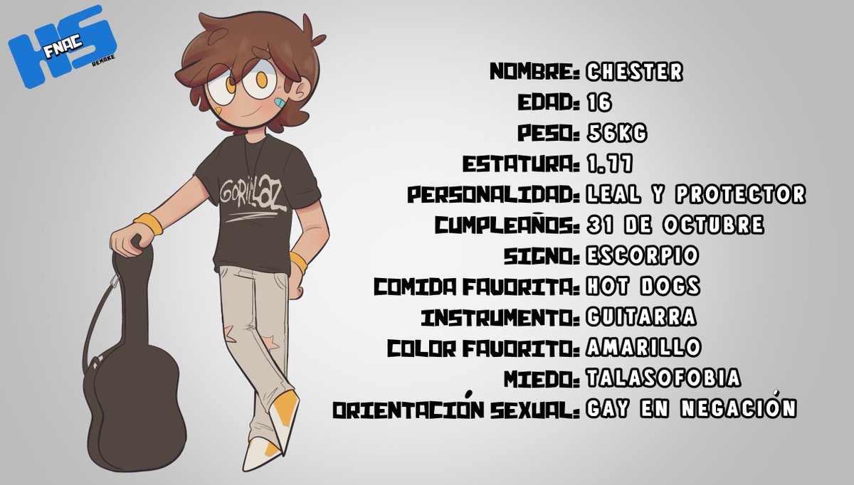 FNACHSRE's tweet image. Ficha de Chester🐒
#FNACHS #FNACHSRE #FNAFHS #FHS