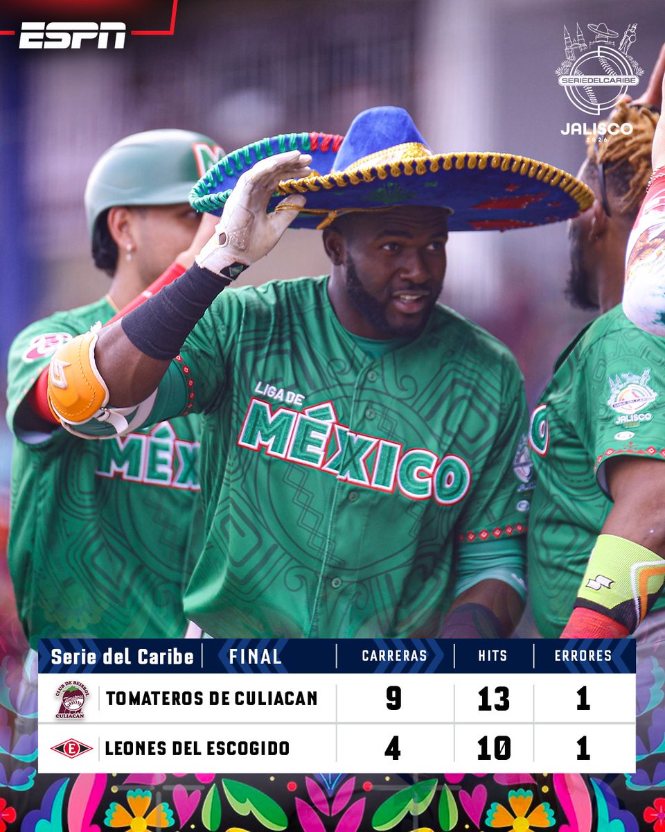 ESPN_DO's tweet photo. ⚾️ No se pudo frente a Tomateros.
Leones del Escogido se despiden de la Serie del Caribe luego de la derrota en semifinales 9-4.
#SDCxESPN https://t.co/2Ao3vHeZ9Q
