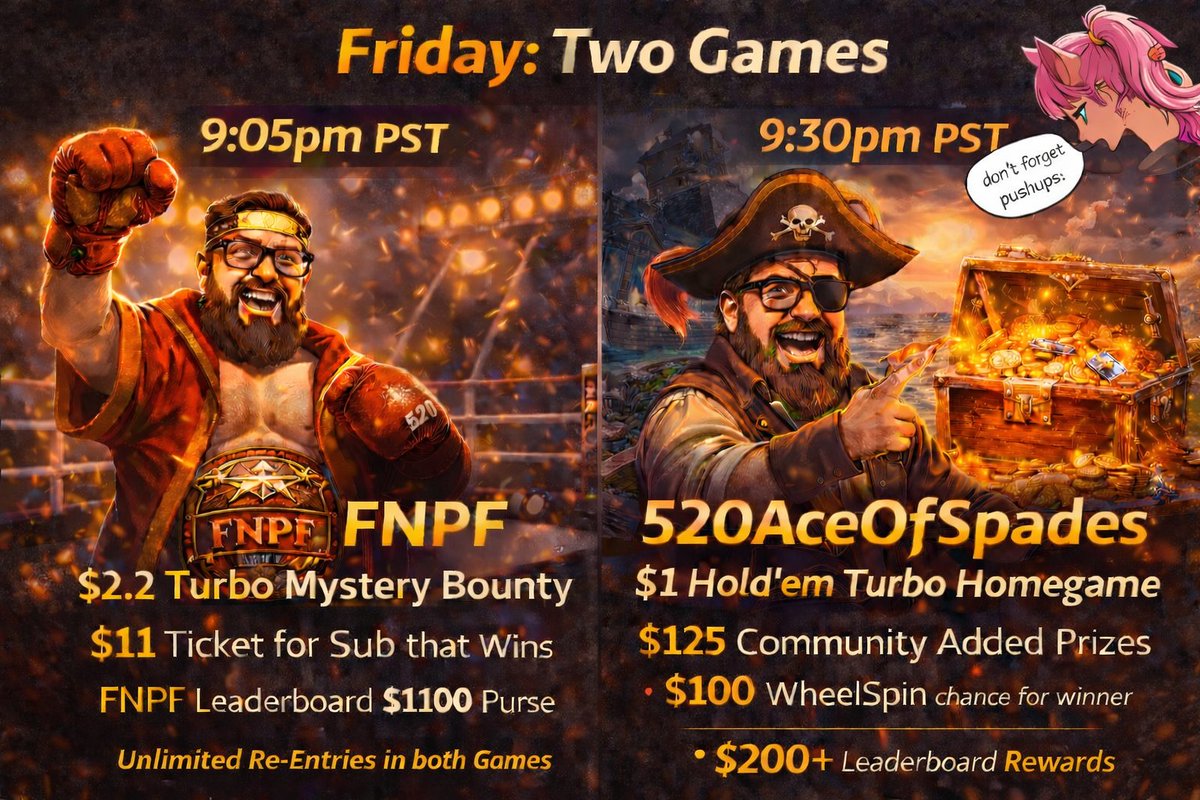 520AceOfSpades's tweet photo. Tonight, Friday, we have TWO games!  We kick off @ 9:05pm PST with the 520AceOfSpades $2.20 Mystery Bounty &amp; then @ 9:30pm PST the nightly 520AceOfSpades Home Game!

$125 in added prizes tonight only!  Stop by &amp; claim some added $$$

❤️, RT and tag your friends! https://t.co/lBO4AhrpPD