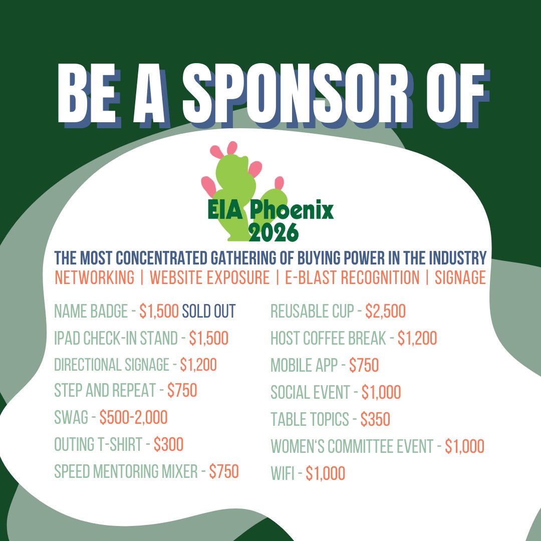 Get some of the best exposure in the industry by becoming a sponsor of EIA 2026! Find out more here: members.eia-usa.org/event-calendar…