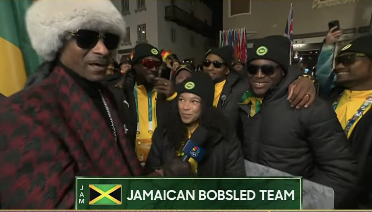 ChrisVannini's tweet image. Snoop Dogg is interviewing the Jamaican bobsled team.