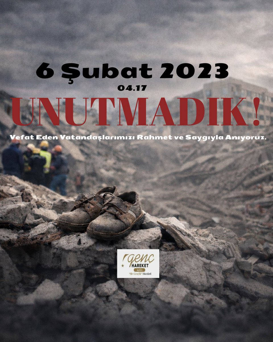 6 Şubat
Unutmadık.
Unutmayacağız.
Bir gecede değişen hayatları, yarım kalan hikâyeleri, enkazdan yükselen duaları ve birbirine kenetlenen milyonları hatırlıyoruz bugün.
Kaybettiklerimizi rahmetle anıyor, geride kalanlara sabır ve güç diliyoruz.
#6Şubat  #Deprem #BirlikteGüçlüyüz